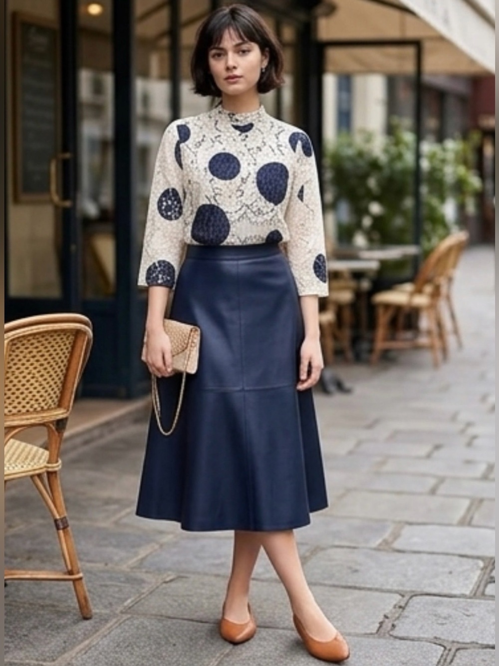Anthropologie - HD in Paris Romantic Lace Polka Dot Blouse in Navy/Ivory size 8 - Picture 5 of 16